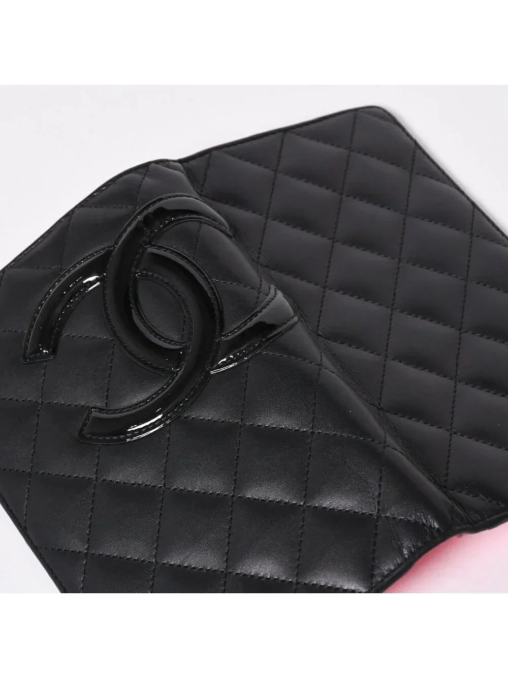 Chanel Cambon Line Wallet CC Logo Patch Calfskin Black Pink Silver
